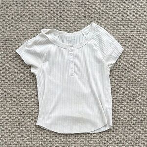 American Eagle White Ribbed Polo T-Shirt